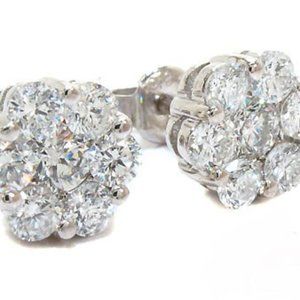 14k Gold 1.72ct Cluster Diamond Stud Earring